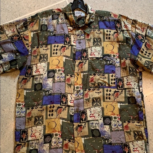 Utopia Short Sleeve Silk Shirt Whisper Weight Mens Large - Picture 1 of 6